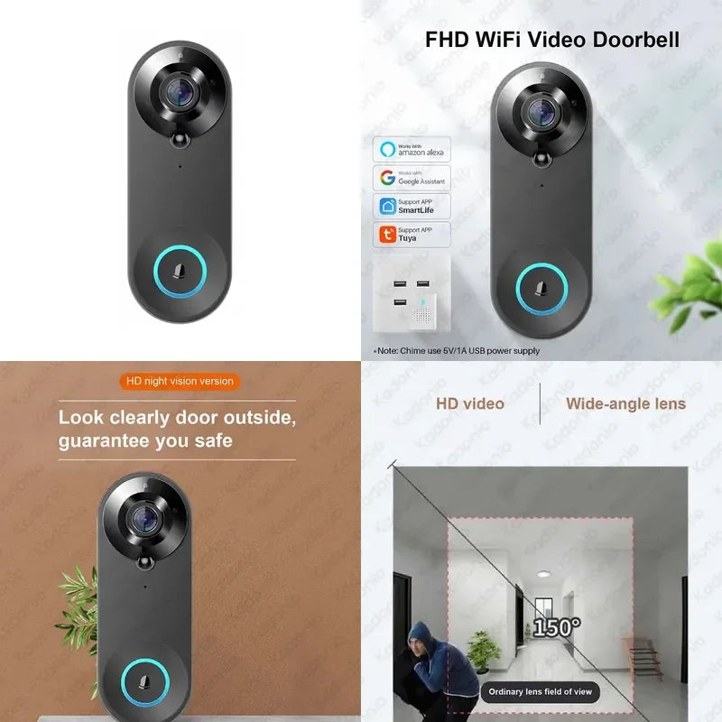 Kadonio 1080P WiFi Video Door Bell PIR Motion Detection Smart Camera Two-Way Audio