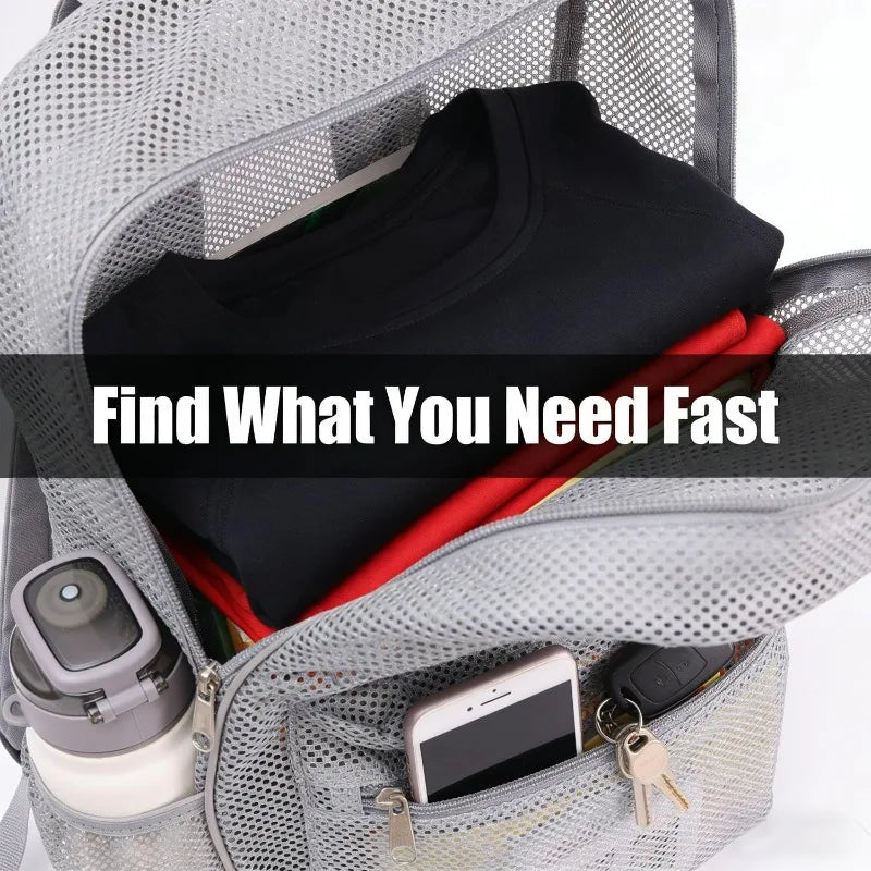 Breathable Mesh Backpack Lightweight Sports Gym Bag Large Capacity Waterproof Polyester Pocket Swim Beach Travel School Backpack