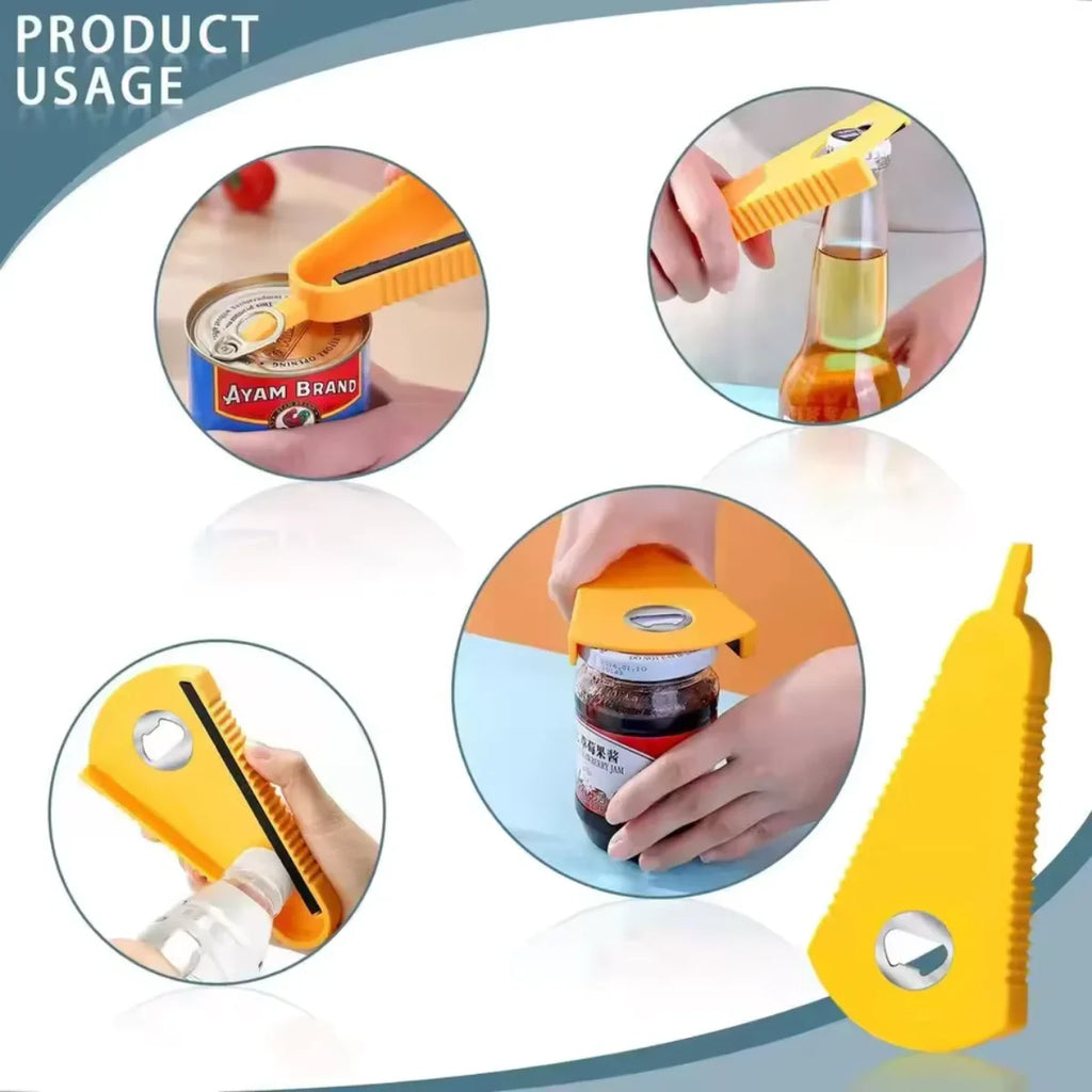 Non-Slip 4-in-1 Bottle Can Opener, Effortlessly Opens Stubborn Kitchen Essential Multifunctional Bottle Opener for Jars Beer Cap