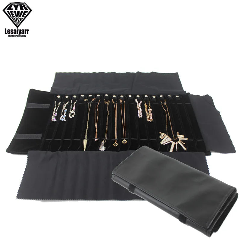 Travel Jewelry Organizer Roll Foldable Jewelry Case for Journey-Pendant Necklaces Jewerly Storage Bag Velvet Storage Box