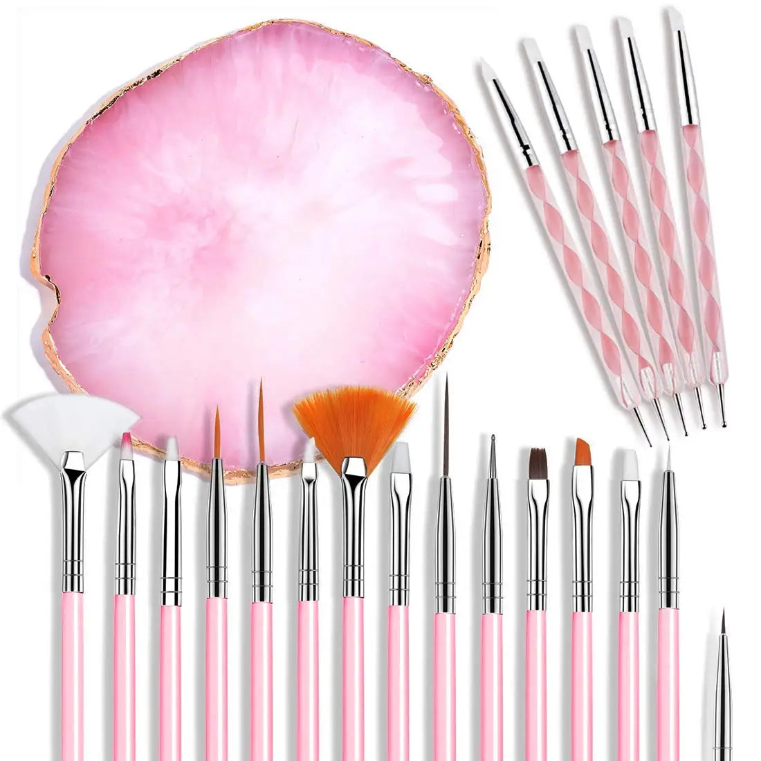 21Pcs Nail Art Brush Set with 15 Brushes, 5 Dotting Pens & Palette – Essential DIY Manicure Tool Kit for Nail Artists and Beginn