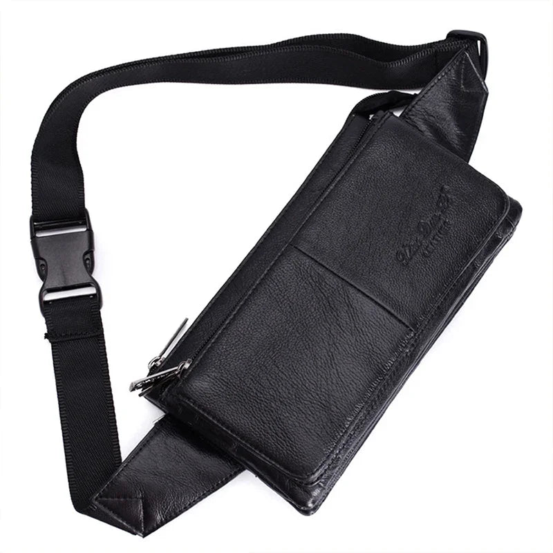Men Waist Fanny Pack Belt Hip Bag Purse Genuine Leather Travel Fashion Real Cowhide Male Shoulder Sling Chest Cross Body Bag
