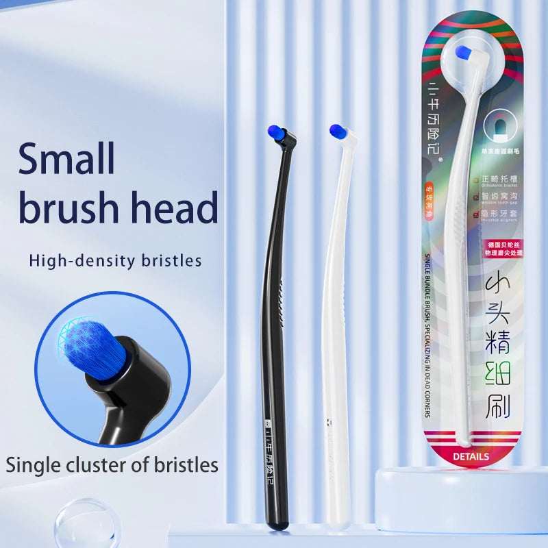 Special Toothbrush for Braces, Inclined Design, Deep Oral Cavity Cleaning and Care, Black and White, Suitable for Braces Brackets, Adult Manual Toothbrush, Ultra-Fine Nylon Soft Bristles, Oral Wisdom Teeth, Denture Implants, Gap Brush, 1 Pack