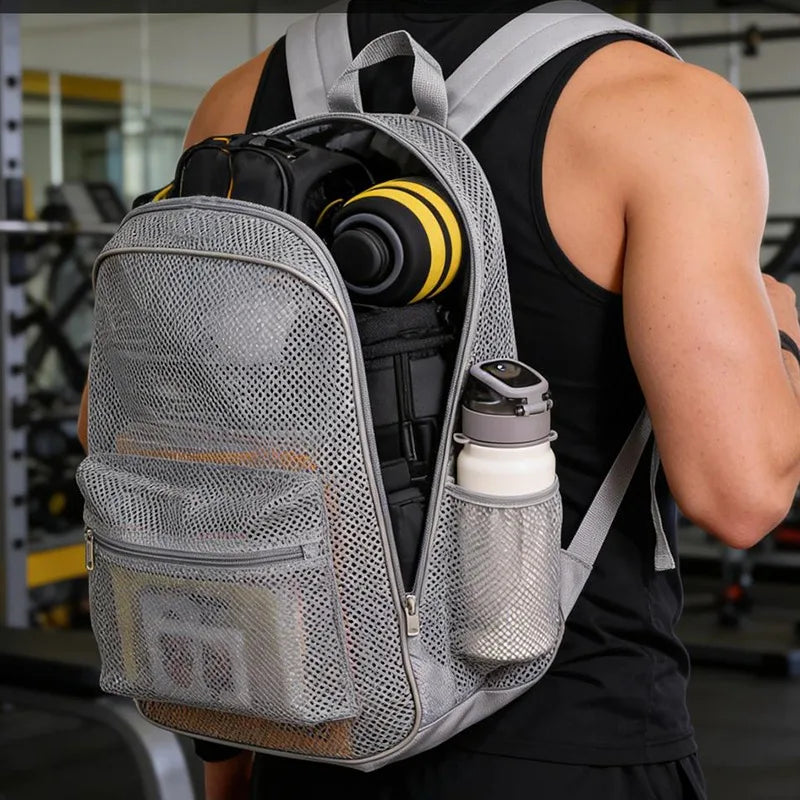 Breathable Mesh Backpack Lightweight Sports Gym Bag Large Capacity Waterproof Polyester Pocket Swim Beach Travel School Backpack