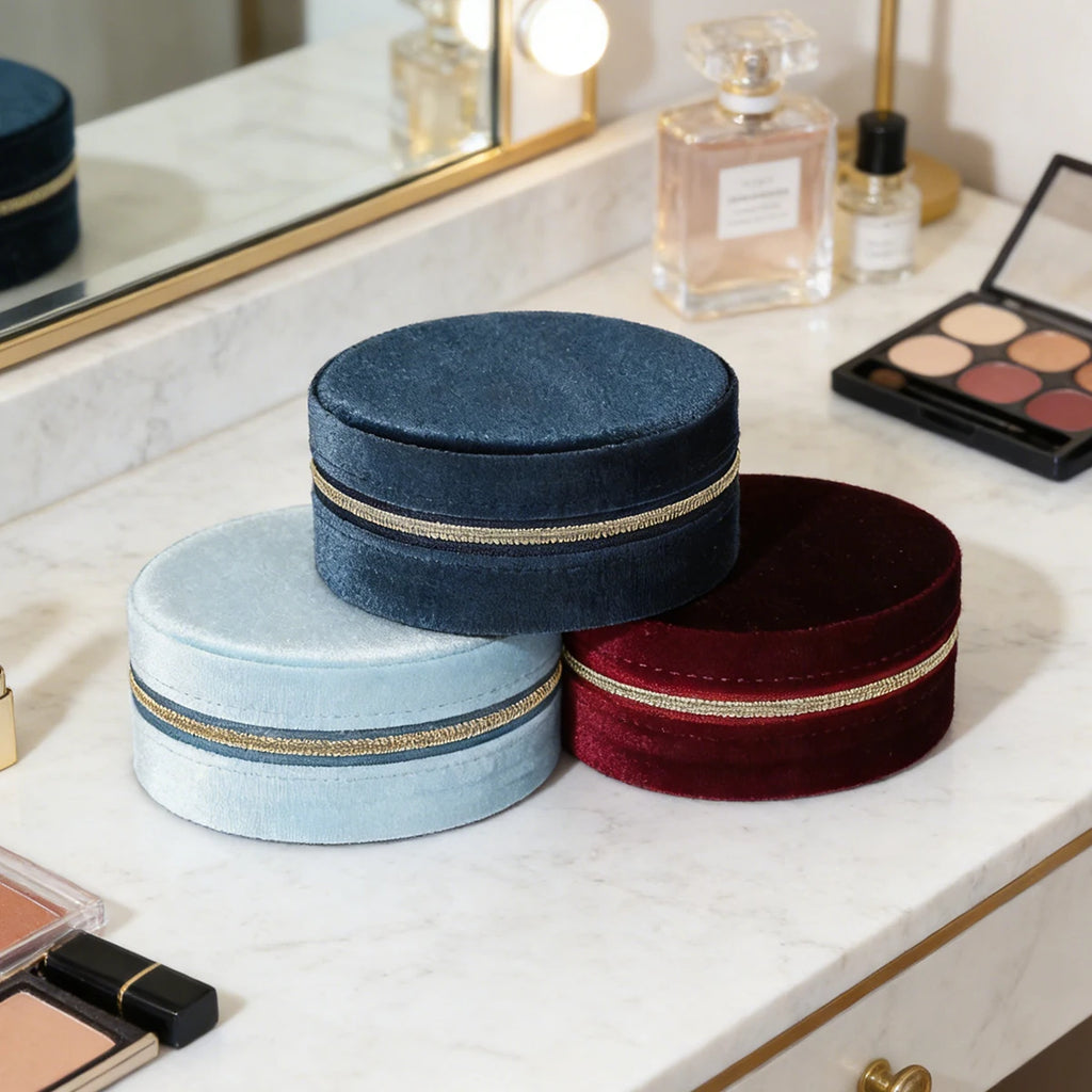 Velvet Jewelry Box - Compact Oval Organizer with Divided Compartments & Necklace Hook | Portable Travel Storage