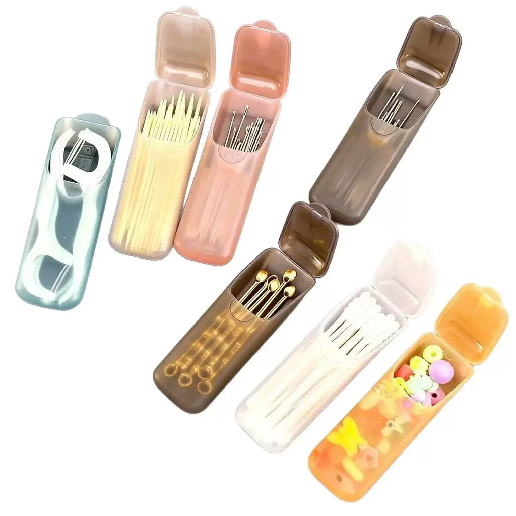 1pcs Mini Portable Storage Boxes,Small Parts Organizer Travel Toothpick, Dental Floss, Pill, and Jewelry Storage Compartments