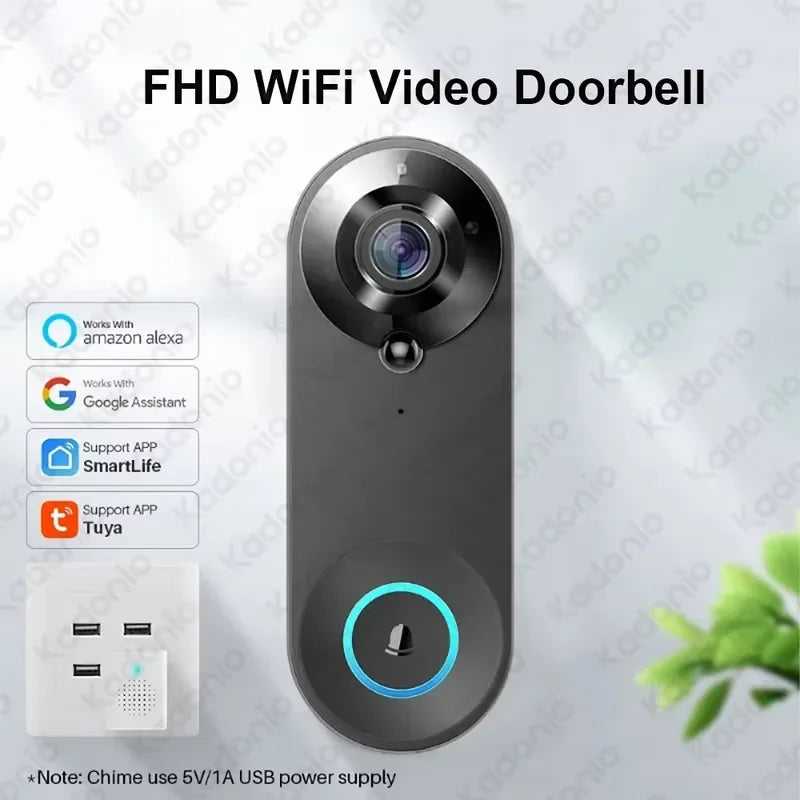 Kadonio 1080P WiFi Video Door Bell PIR Motion Detection Smart Camera Two-Way Audio
