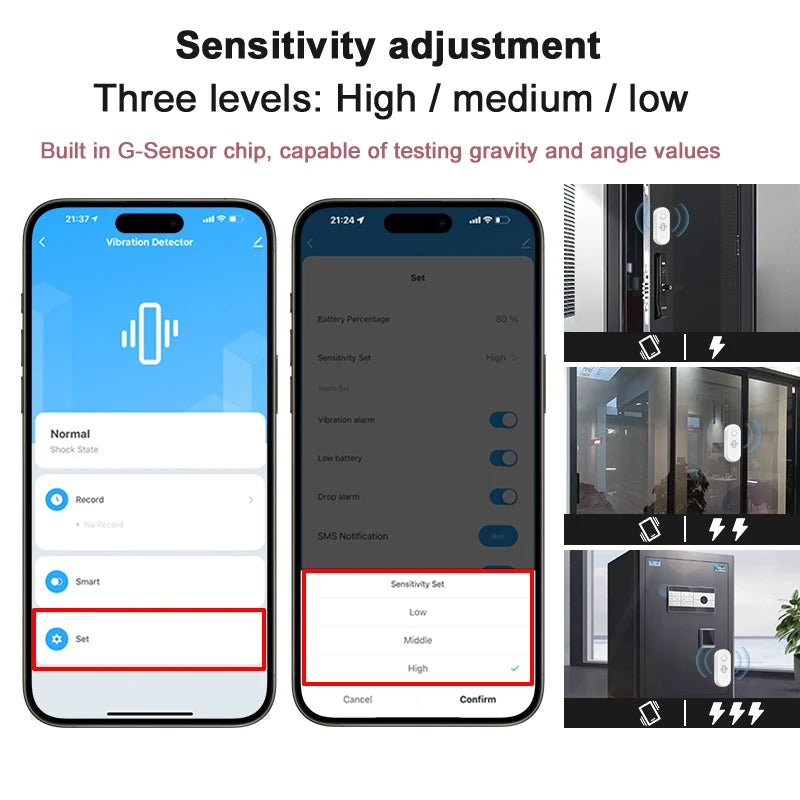 Tuya WiFi Vibration Detector Glass Broken Sensor Alarm Adjustable Sensitivity Optional For Door Window Glass Wall Cabinet Safe