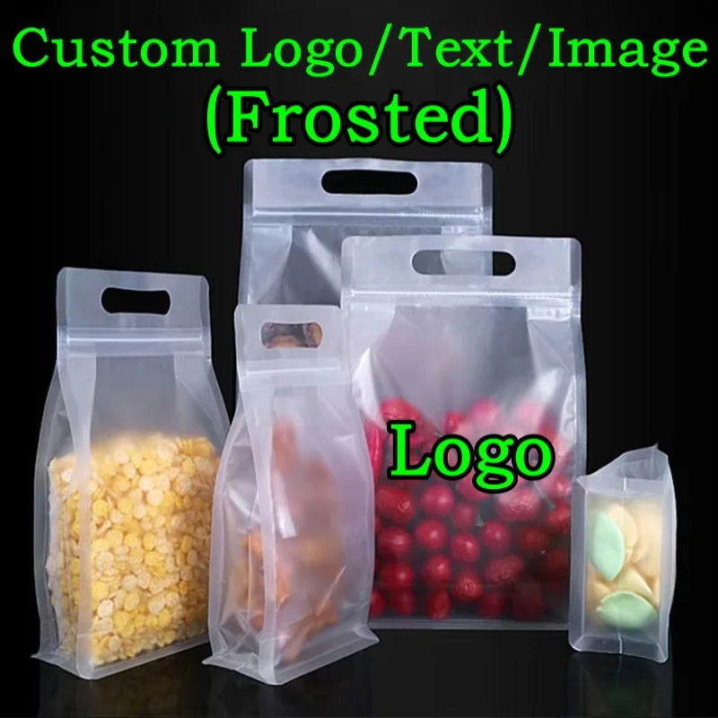 100PCS 3D Frosted Plastic Ziplock Bag DIY Logo Print Matte Snack Sugar Candy Spice Tea Wedding Birthday Gift Packaging Pouches