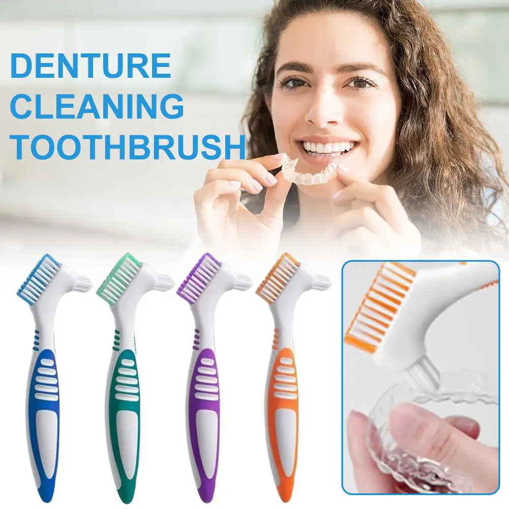Double Sided Denture Toothbrush Cleaning Brush Denture Brush Invisible Braces Orthodontic Retainer Descaling Brush 1Pc