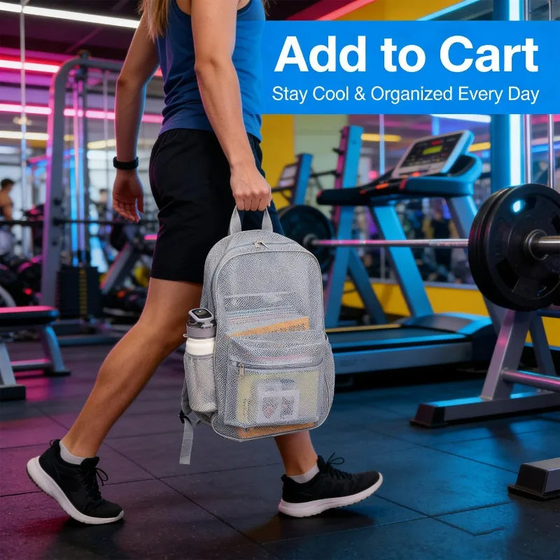 Breathable Mesh Backpack Lightweight Sports Gym Bag Large Capacity Waterproof Polyester Pocket Swim Beach Travel School Backpack