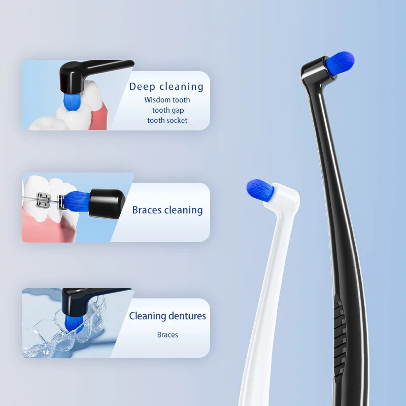 Special Toothbrush for Braces, Inclined Design, Deep Oral Cavity Cleaning and Care, Black and White, Suitable for Braces Brackets, Adult Manual Toothbrush, Ultra-Fine Nylon Soft Bristles, Oral Wisdom Teeth, Denture Implants, Gap Brush, 1 Pack