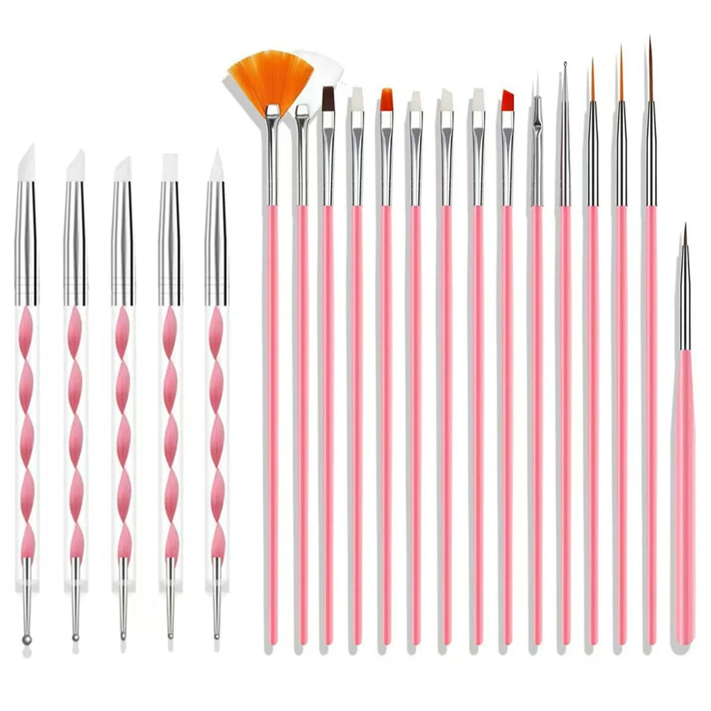 21Pcs Nail Art Brush Set with 15 Brushes, 5 Dotting Pens & Palette – Essential DIY Manicure Tool Kit for Nail Artists and Beginn