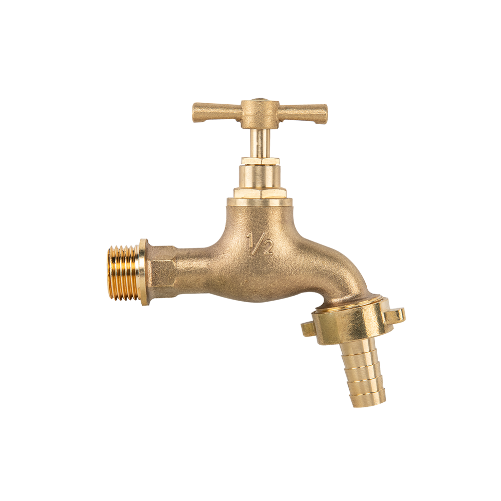 Brass Garden Bib Tap – 1/2in BSPM Inlet, 3/4in Outlet with 1/2in Hose Barb