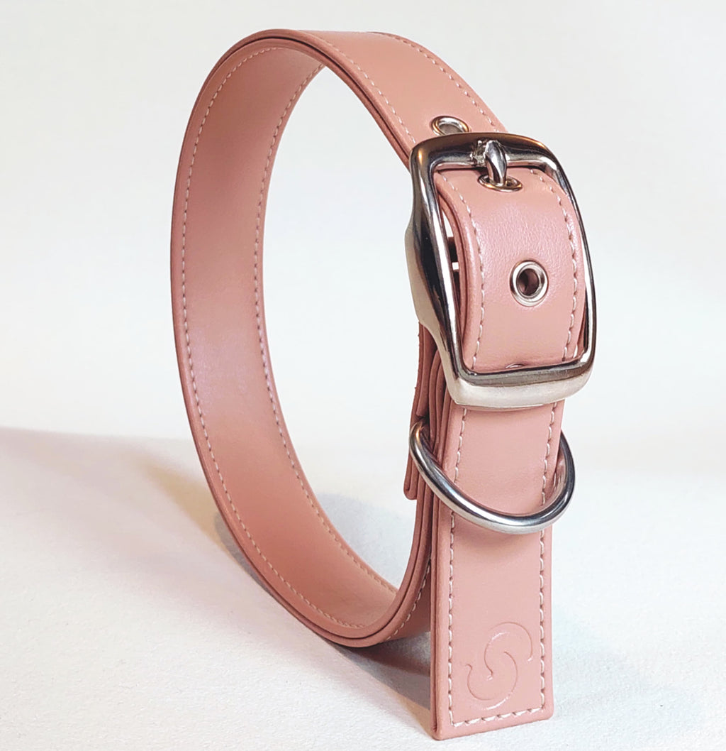 Blush Pink Vegan Apple Leather Dog Collar | Eco-Friendly Pet Accessory