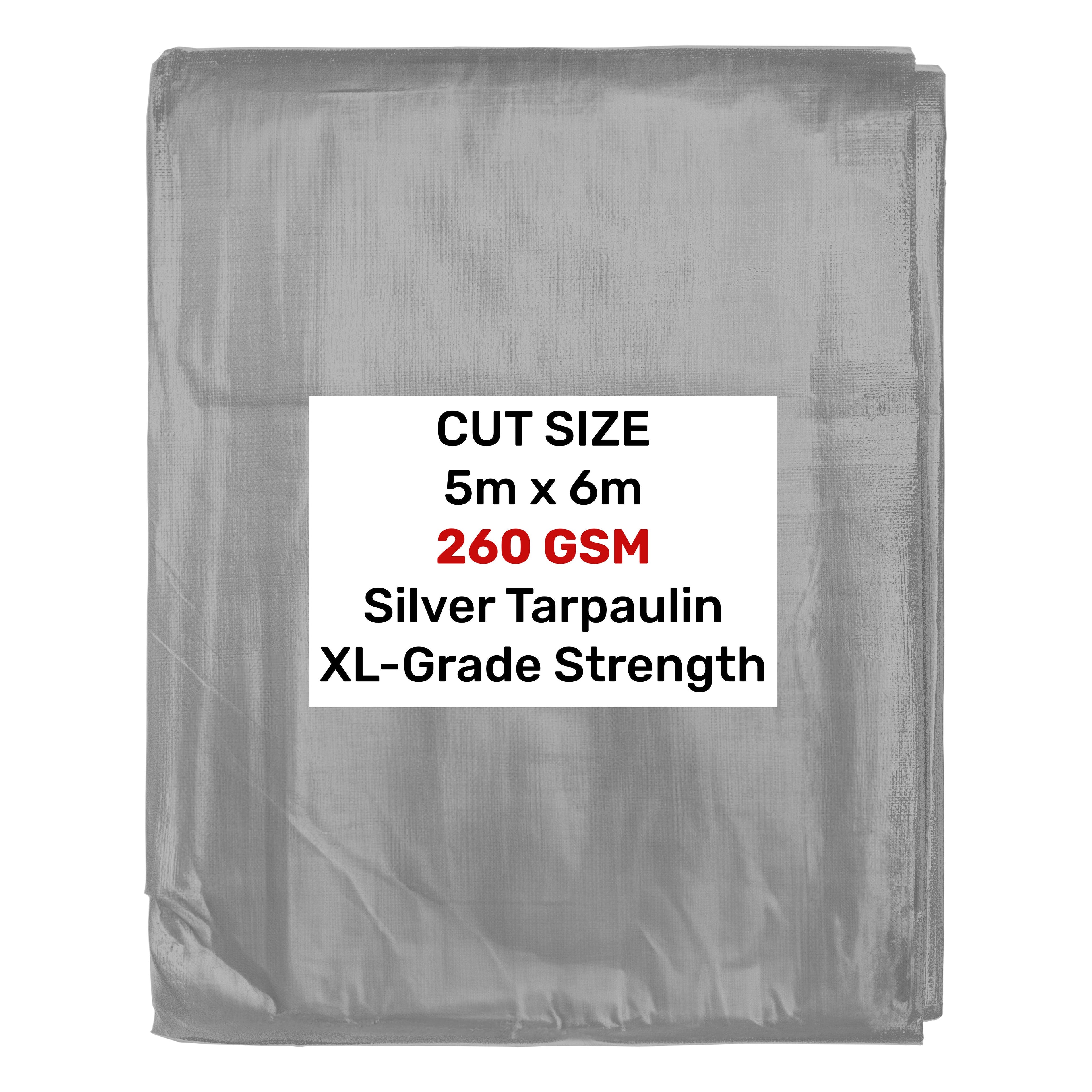 Heavy Duty Waterproof Tarpaulin – Silver XL 5m x 6m | Reinforced Eyelets