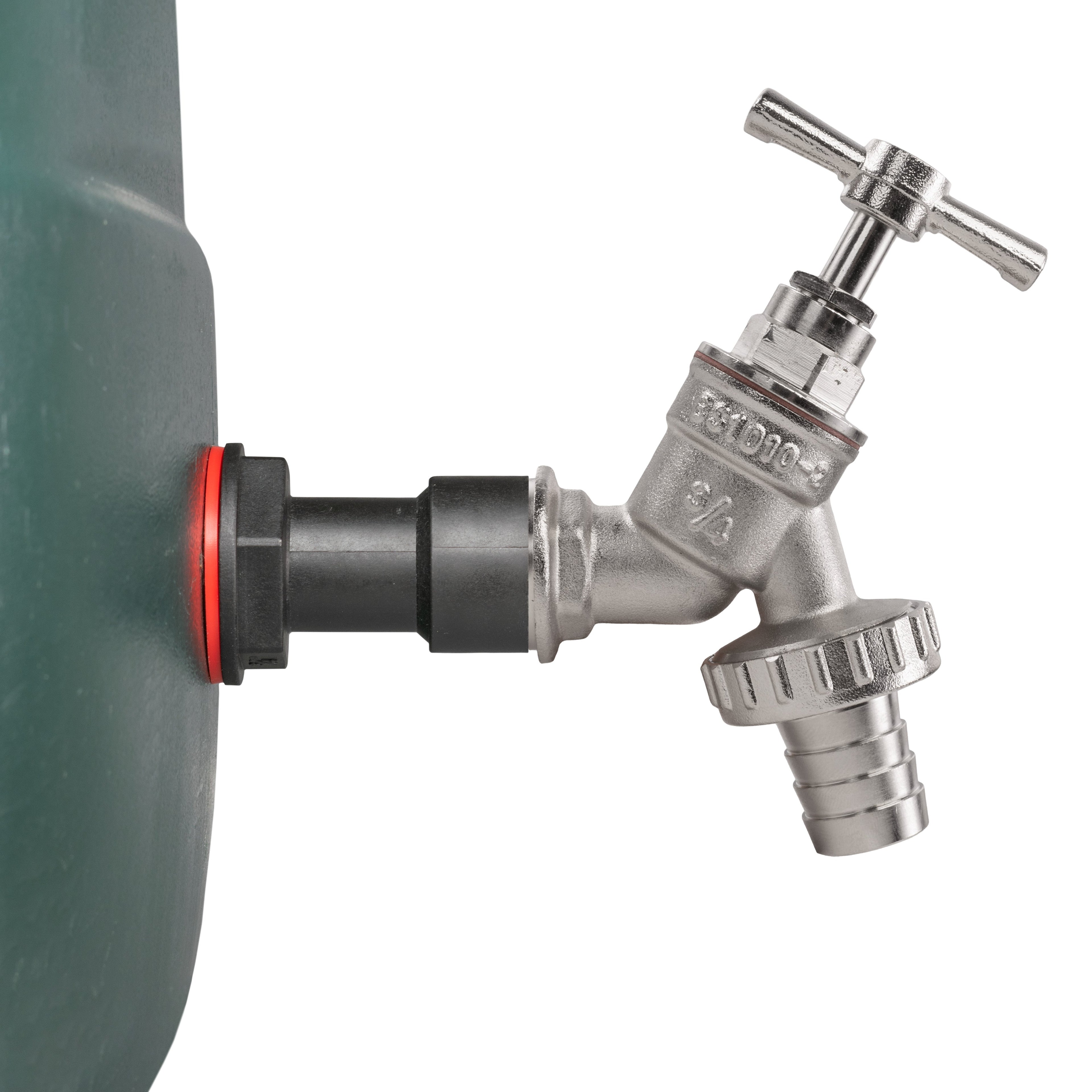 Water Butt Extension Kit 3/4in – Nickel Plated Barbed Tap with Drill Bit