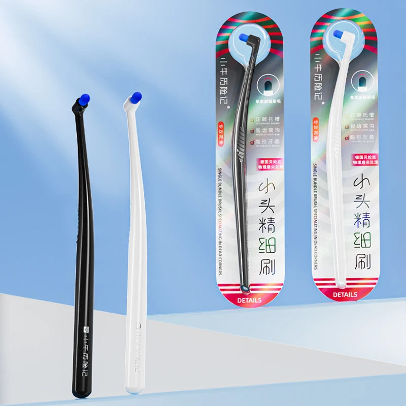 Special Toothbrush for Braces, Inclined Design, Deep Oral Cavity Cleaning and Care, Black and White, Suitable for Braces Brackets, Adult Manual Toothbrush, Ultra-Fine Nylon Soft Bristles, Oral Wisdom Teeth, Denture Implants, Gap Brush, 1 Pack