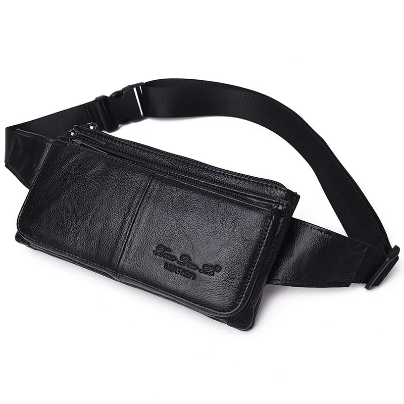Men Waist Fanny Pack Belt Hip Bag Purse Genuine Leather Travel Fashion Real Cowhide Male Shoulder Sling Chest Cross Body Bag