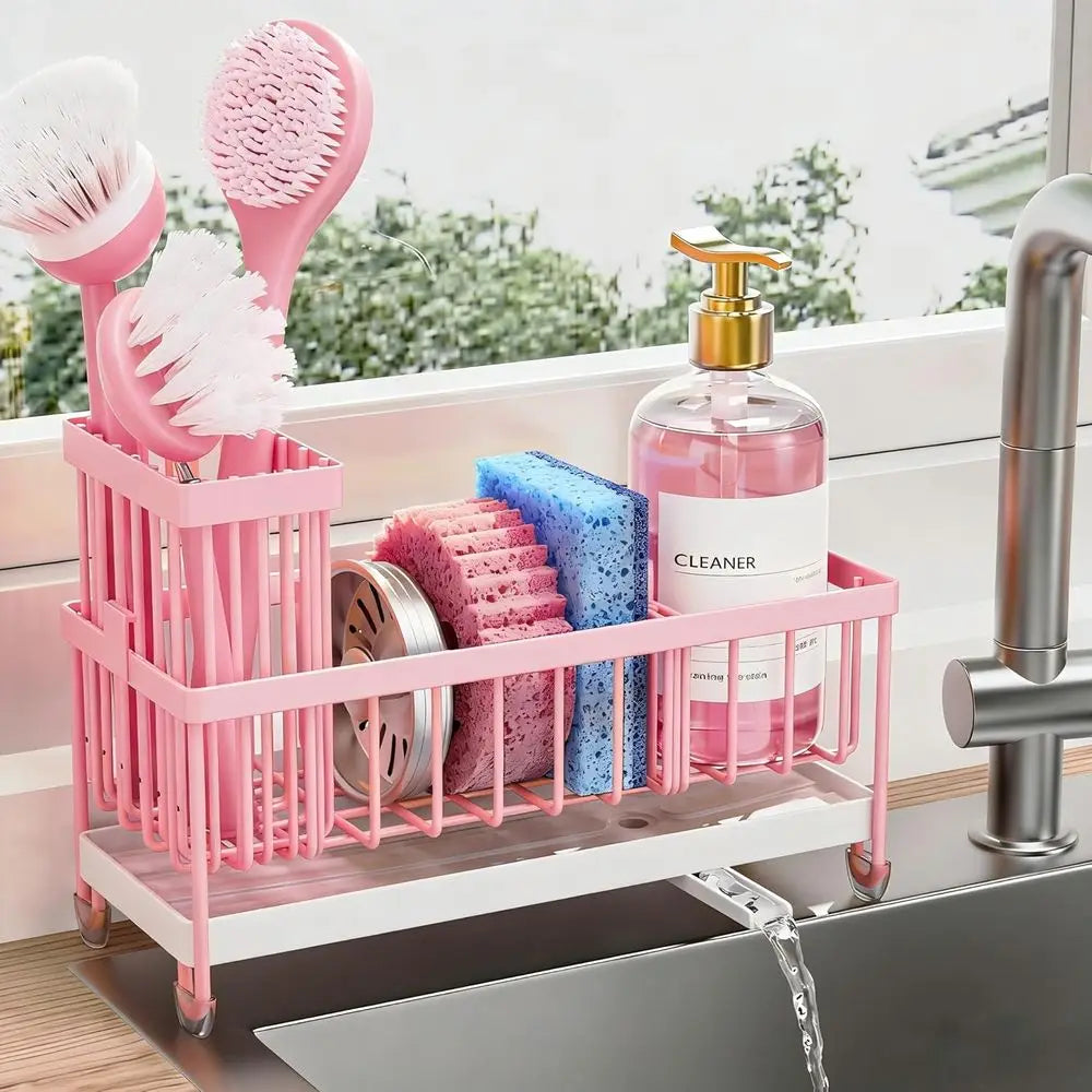 Sponge Holder or Kitchen Sink, Sink Caddy Organizer with High Brush Holder, Kitchen Countertop Organizers and Storage Essentials