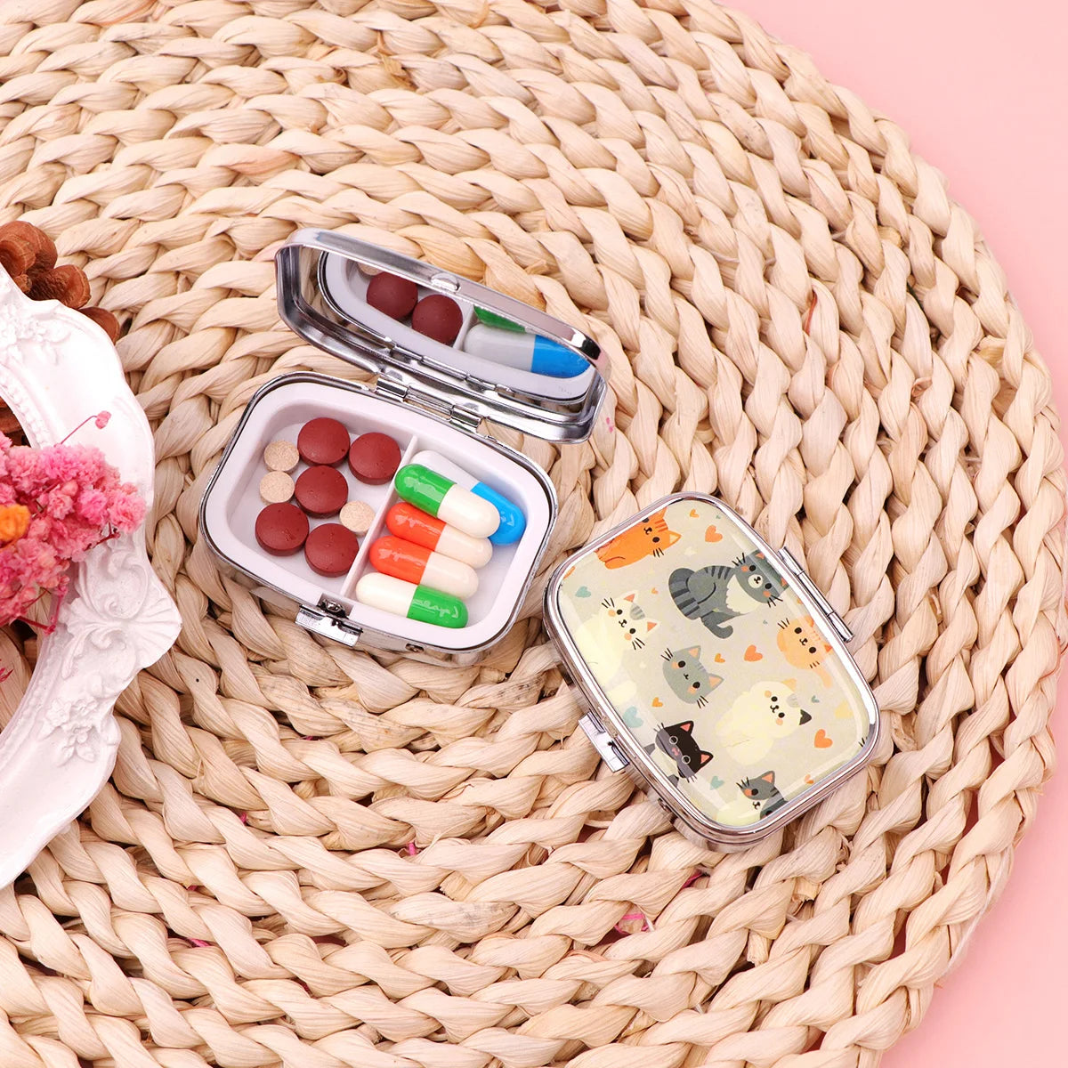 Black Cat Pill Boxes Cartoon Animal Sealed Subpackage Case Portable Travel Jewelry Box Mini Organizer Storage Medicine Case