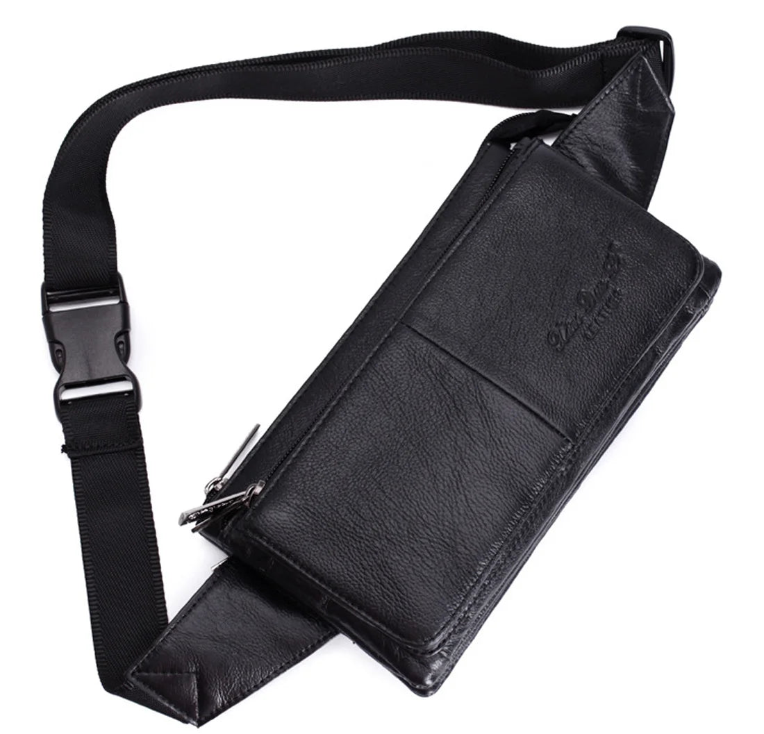 Men Waist Fanny Pack Belt Hip Bag Purse Genuine Leather Travel Fashion Real Cowhide Male Shoulder Sling Chest Cross Body Bag