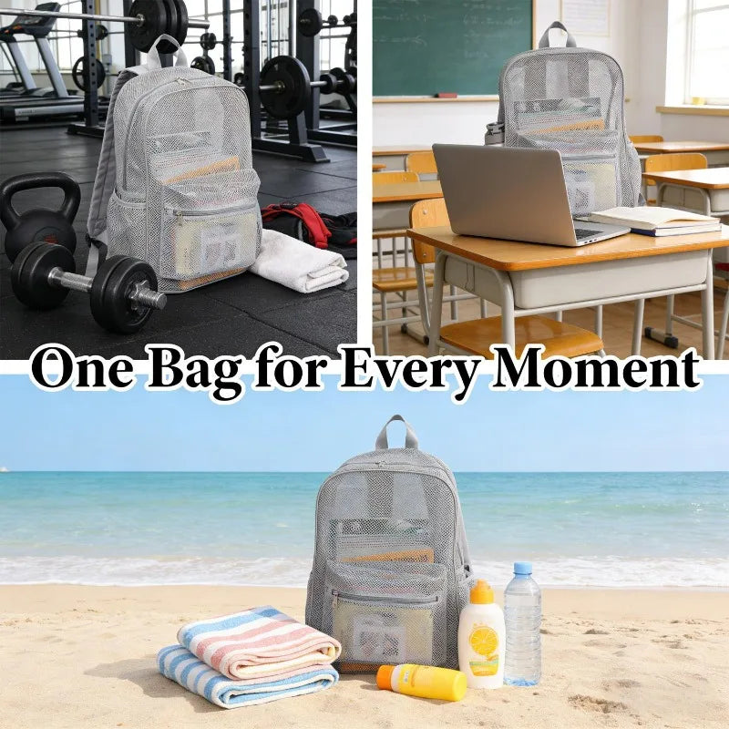 Breathable Mesh Backpack Lightweight Sports Gym Bag Large Capacity Waterproof Polyester Pocket Swim Beach Travel School Backpack