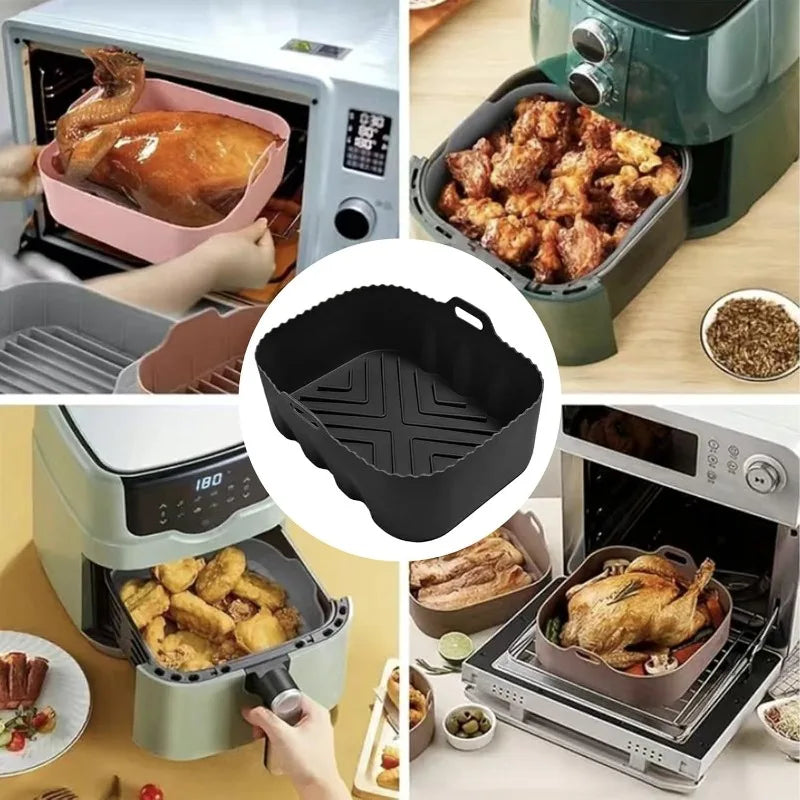 Reusable Silicone Air Fryer Liners Heat Resistant Nonstick Baking Tray Mat For Oven Toaster Home Kitchen Cooking Baking