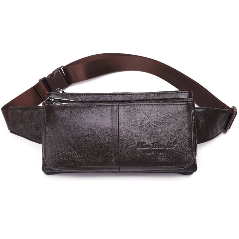 Men Waist Fanny Pack Belt Hip Bag Purse Genuine Leather Travel Fashion Real Cowhide Male Shoulder Sling Chest Cross Body Bag